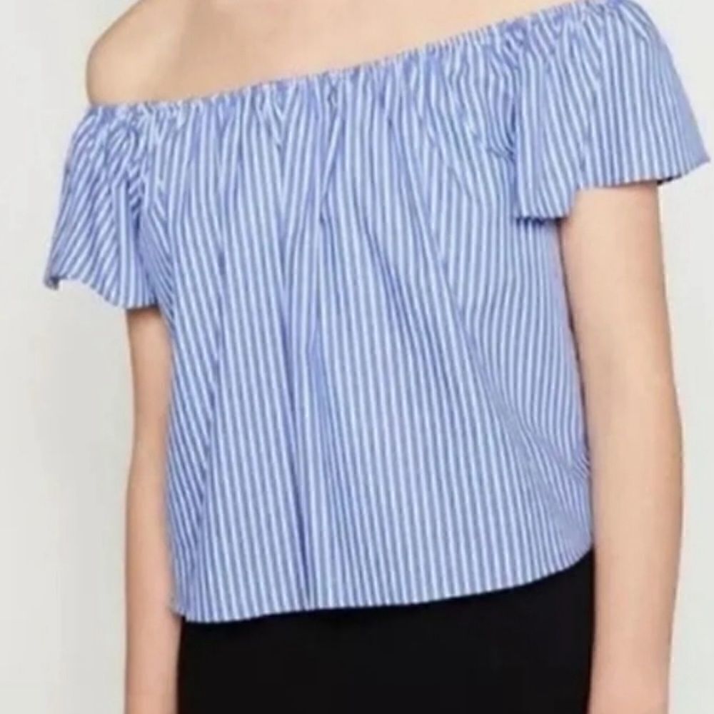 EUC Zara Blue Striped Off Shoulder Top Small - Picture 3 of 8